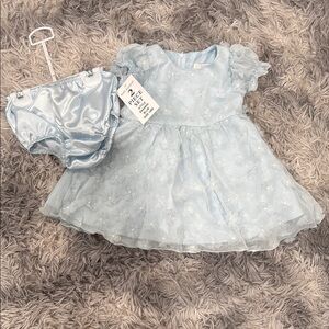 Rare Editions Light Blue Kids Dress with matching diaper cover